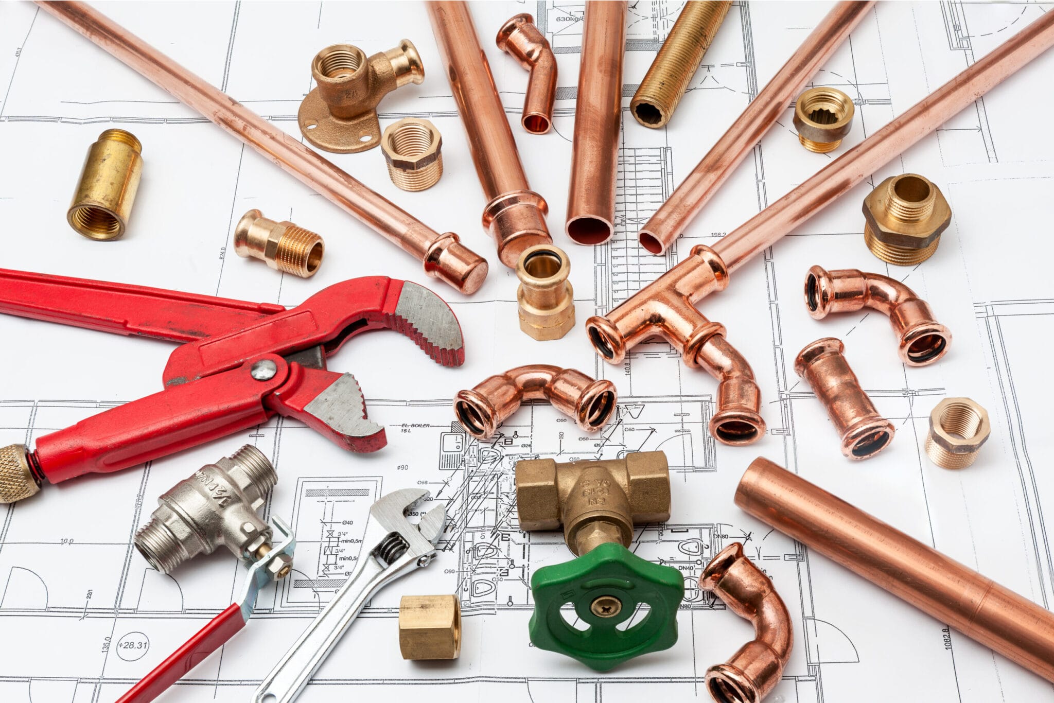 Copper pipe fittings and plumbing parts for Lakeland, Florida repairs