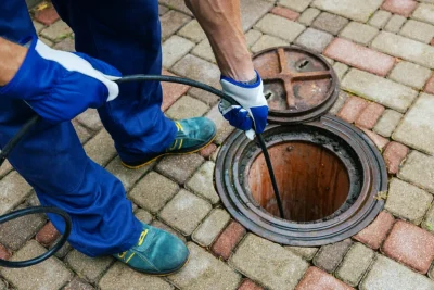 Plumber cleaning an outdoor sewer drain in Lakeland