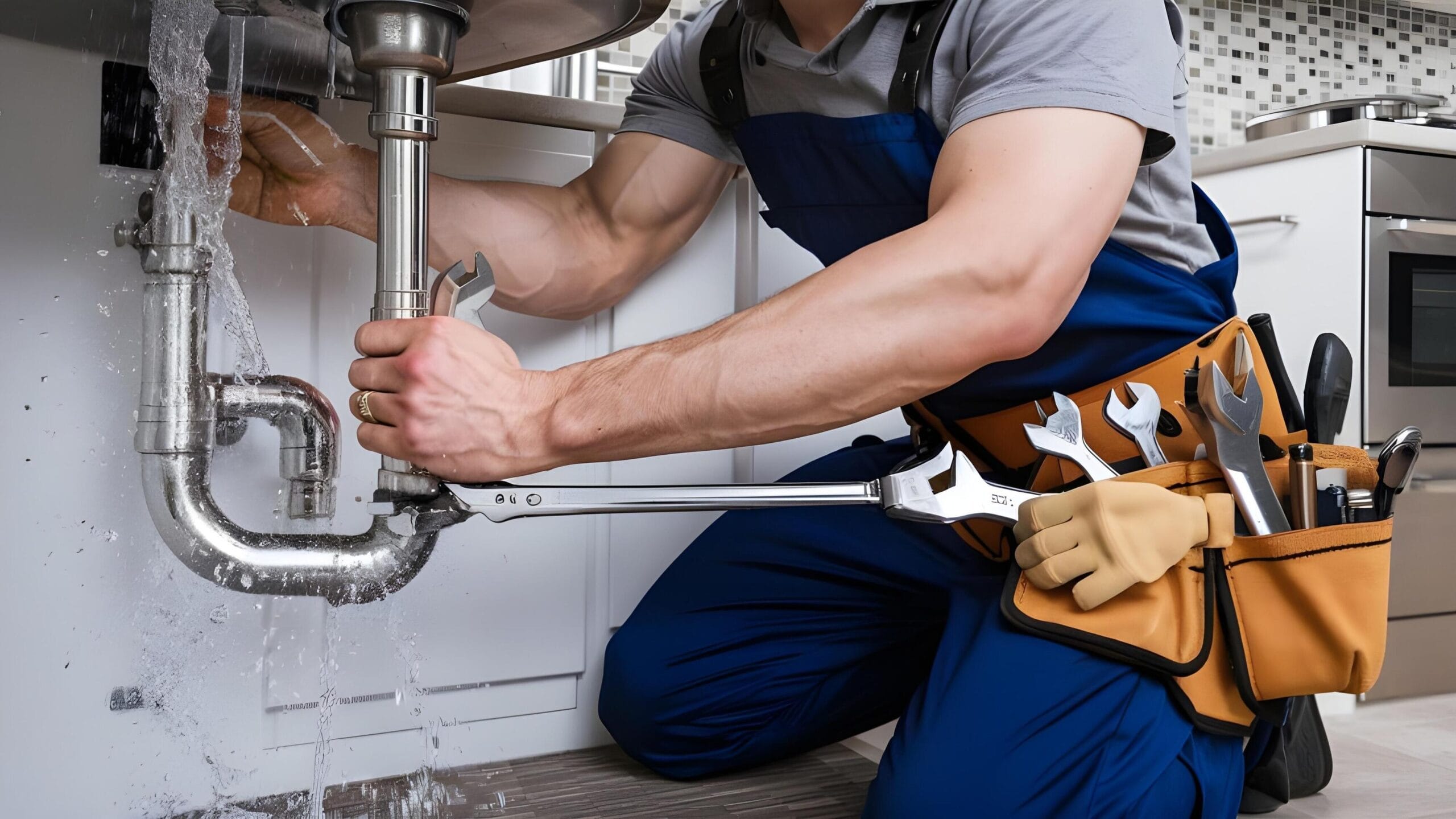 Plumber tightening a residential plumbing pipe in Lakeland